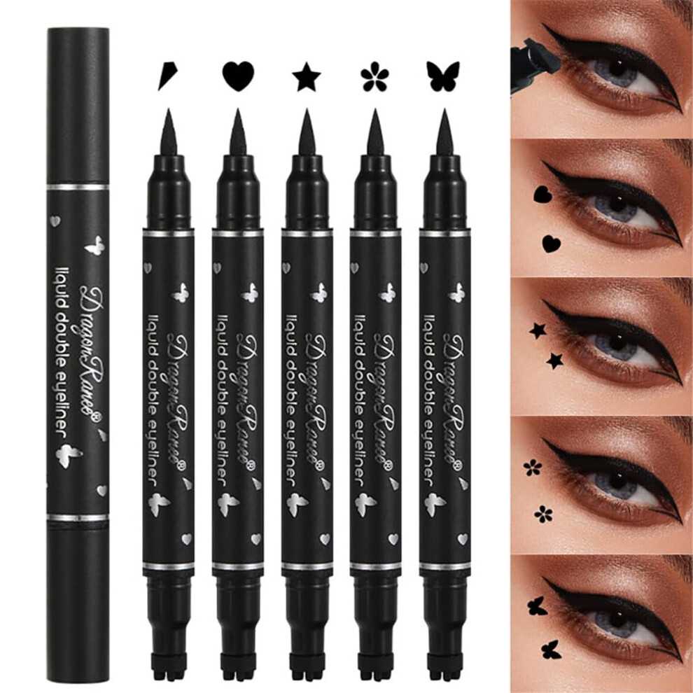 5 PCS Black Liquid Eyeliner Stamp Pen Set, Double-Headed Waterproof Smudge-Proof Eyeliner Long Lasting Eyeliner Pen Tattoo Makeup