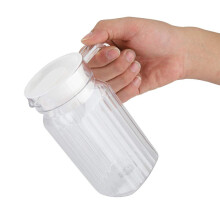 Milk Water Plastic Jug with Lid for Fridge, Ribbed Beverage Drink Pitcher Acrylic Transparent Juice Bottle Striped Ice Cold Juice for Bar Home (Size:
