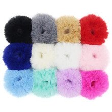 Fuzzy Furry Faux Fur Hårsnoddar Gummiband Hållare Armband Hårband (Mixade färger)