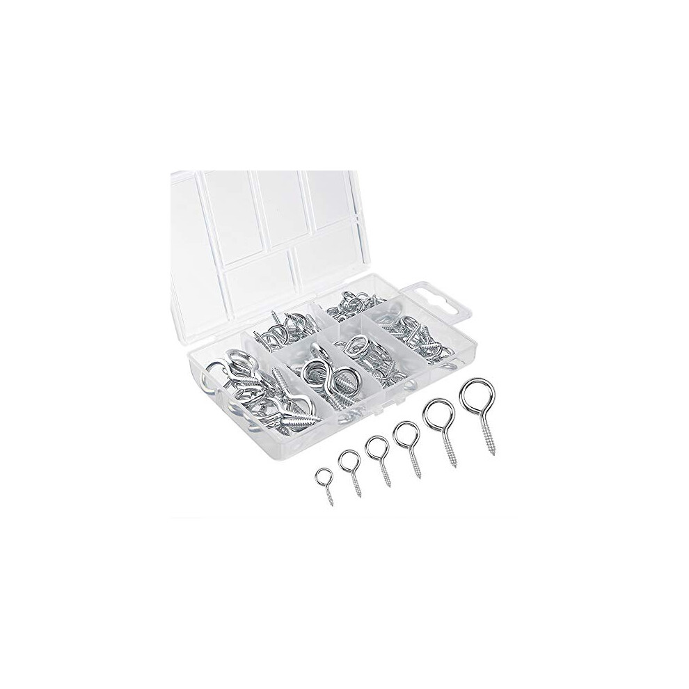 100 Pieces Eye Bolts Eye Screw Hooks Nickel Plated Metal Screw-In Hook, Mixed Size 611553799497