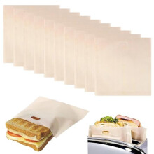 10Pcs Non-Stick Sandwich Toaster Bags, Greaseproof Paper Food Bags, Heat Resistant Reusable Food Bags for Grilled Cheese Sandwiches Pizza Panini