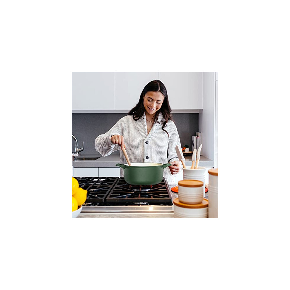 Cast Iron Casserole Dish with Lid 24cm Round Dutch Oven Pot with Enamel Coating, 3.5L Safe