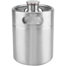 Mini Keg Style Growler Stainless Steel Beer Homebrew Barrel with Spiral Cover Lid Portable Beer Craft Barrel for Home Hotel Supplies(2L)