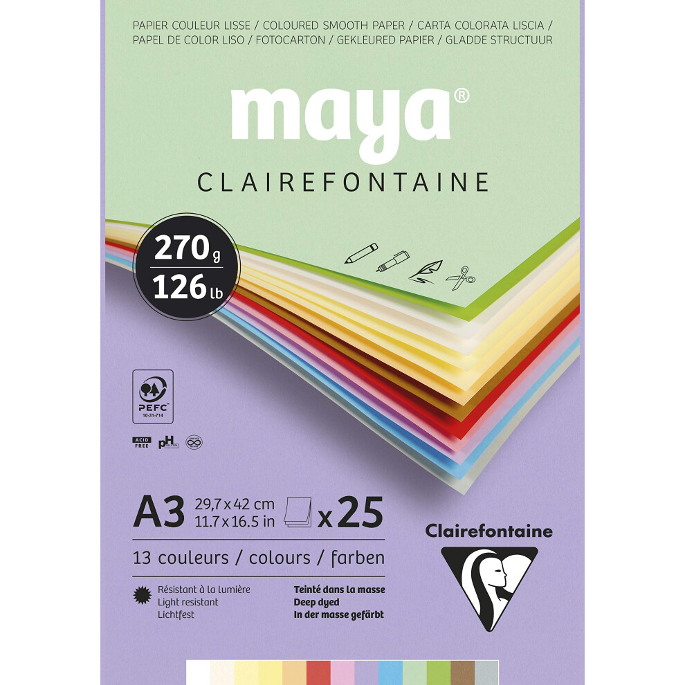 - Ref 975337C - Maya Pastel Coloured Drawing Pad (Pack of 25 Sheets) - 270gsm Paper - A3 (42 x 29.7cm) - Assorted Colour - Deep Dyed, Acid Free, pH