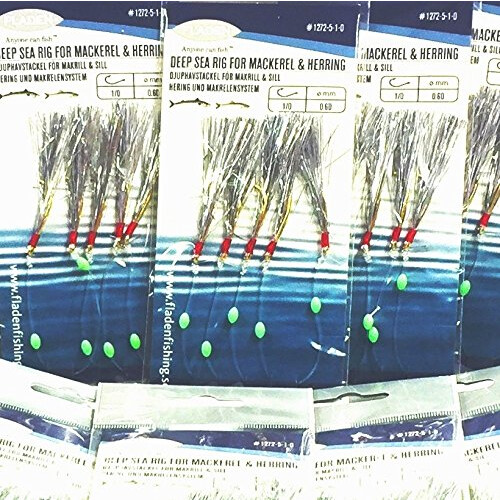 Fladen (Min of 23 Packs of SILVER FLASH - 5 Hooks - Silver Fishing Lure on Gold Hook (Size 1/0) - Excellent Deep Sea Rig for Mackerel and Herring