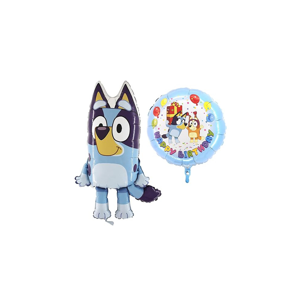 Toyland 2 Pack Bluey Balloons - Round Happy Birthday Balloon & Large Bluey Shaped Balloon - Children's Party Decorations