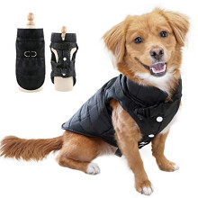 Dog Coat with D-ring,Puppy Waterproof Coats Clothes,Doggy Warm Jacket Apparel Vest for Small Dogs Pets Cats,Black,Size L