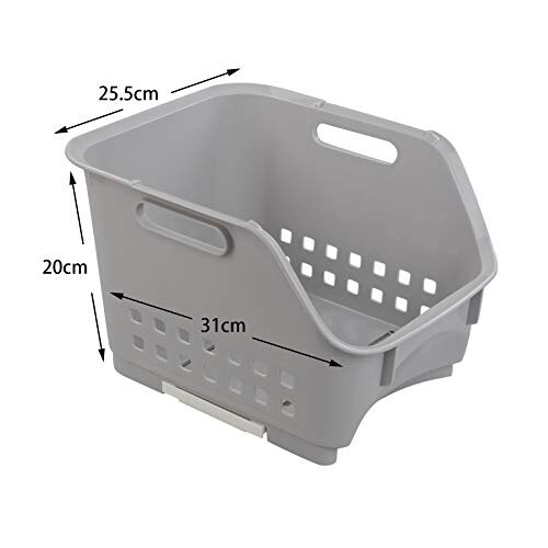 Set of 3 Kitchen Storage Plastic Stackable Storage Baskets, Gray Stacking Basket 1