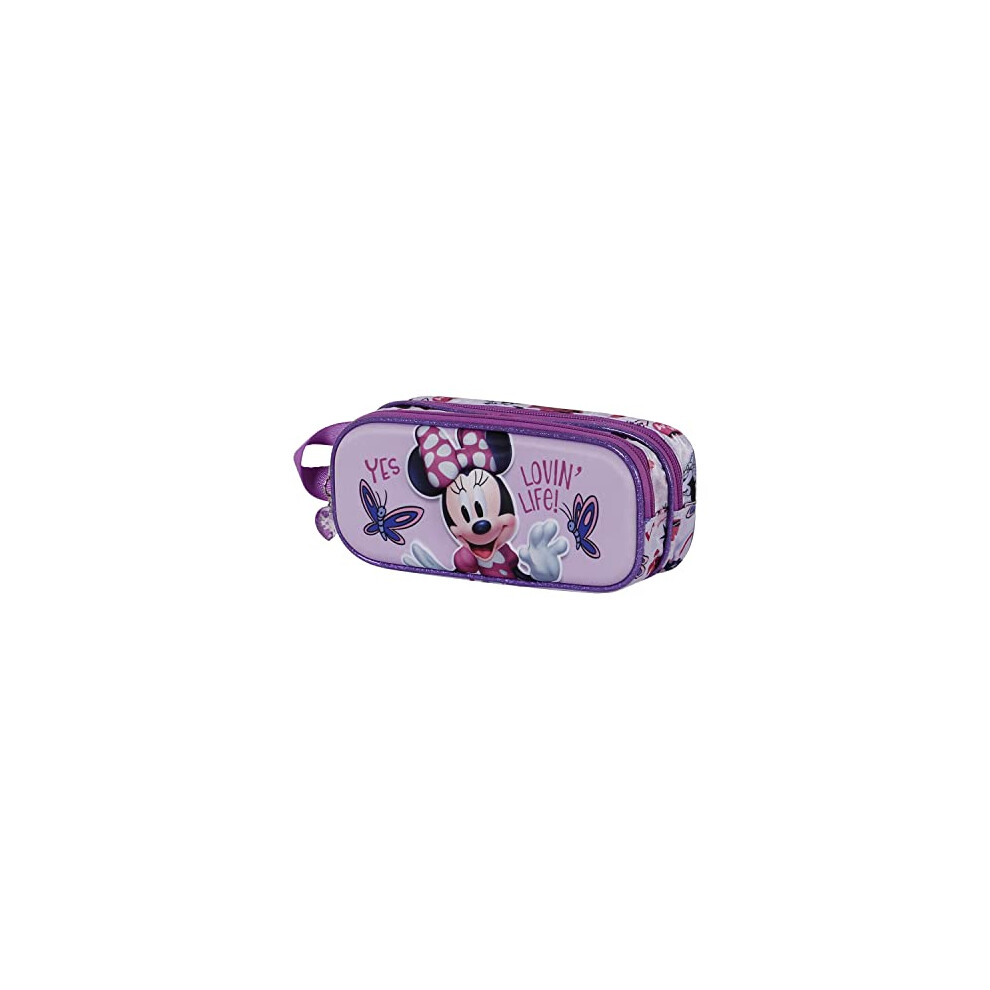 Minnie Mouse Butterflies-3D Double Pencil Case, Lilac, 22 x 9.5 cm