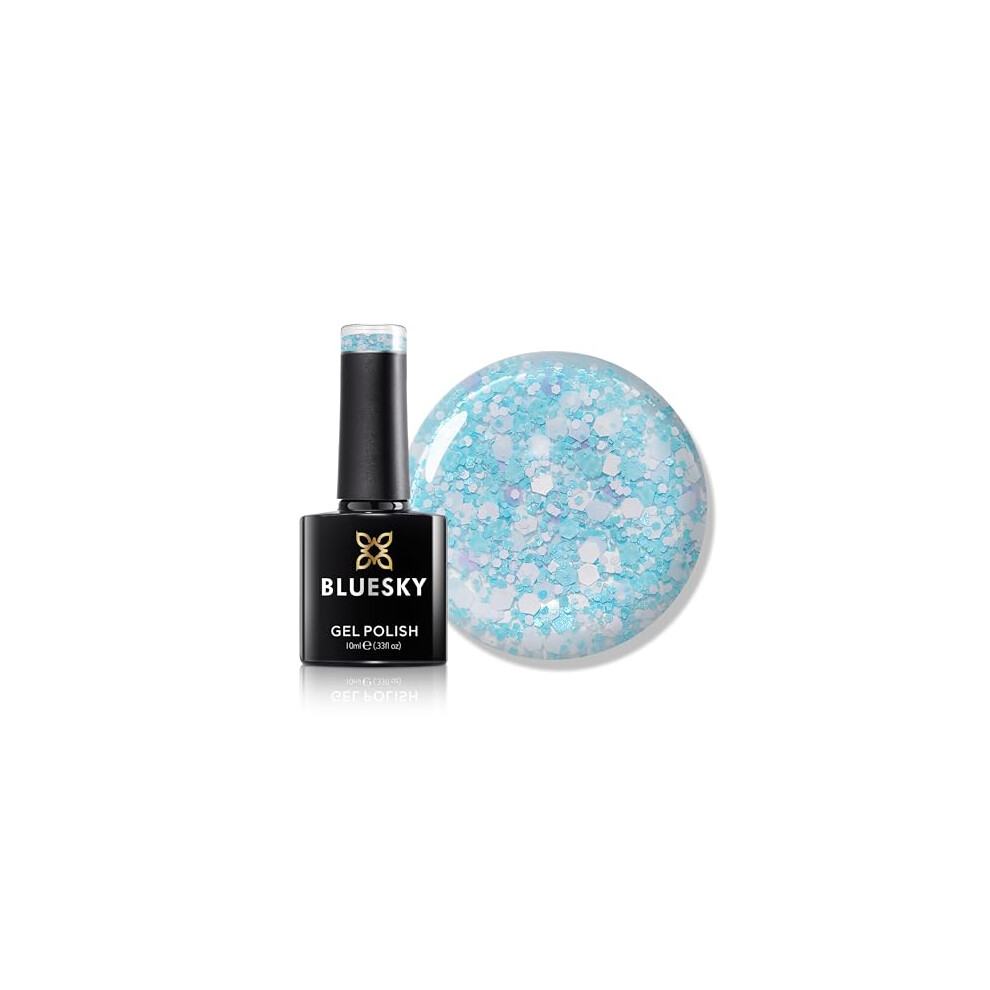 Bluesky Blue Gel Nail Polish 10Ml, Glitter Neon 02, Pale Glitter Gel Nail Polish For 21 Day Manicure, Professional, Salon & Home Use, Requires Curing