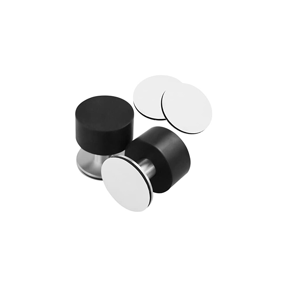 2pcs Door Stops Black Self Adhesive,Stainless Steel Rubber Door Stop with Strong Sticky Adhesive,with 2 Stickers,So und Dampening Door Stops Rubber