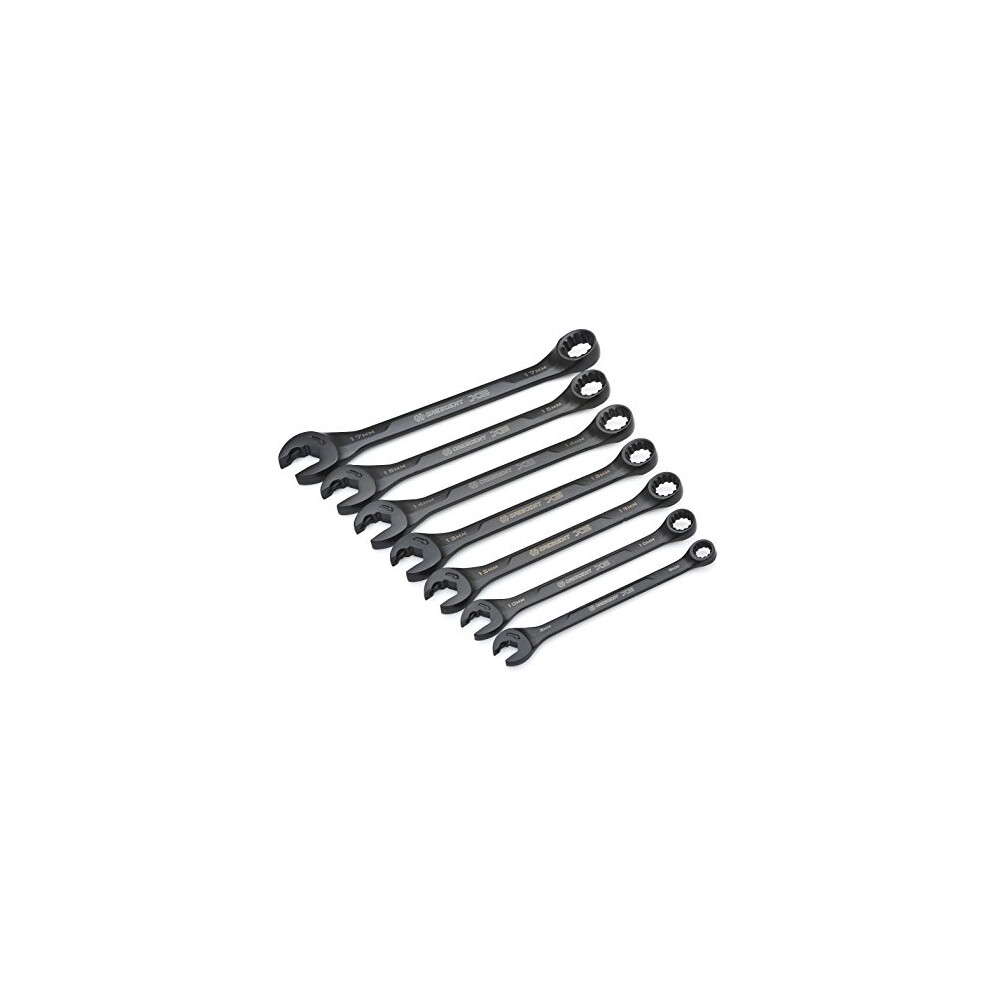 7 Piece X6 Black Oxide Spline Open End Ratcheting Combination SAE Wrench Set, CX6RWS7
