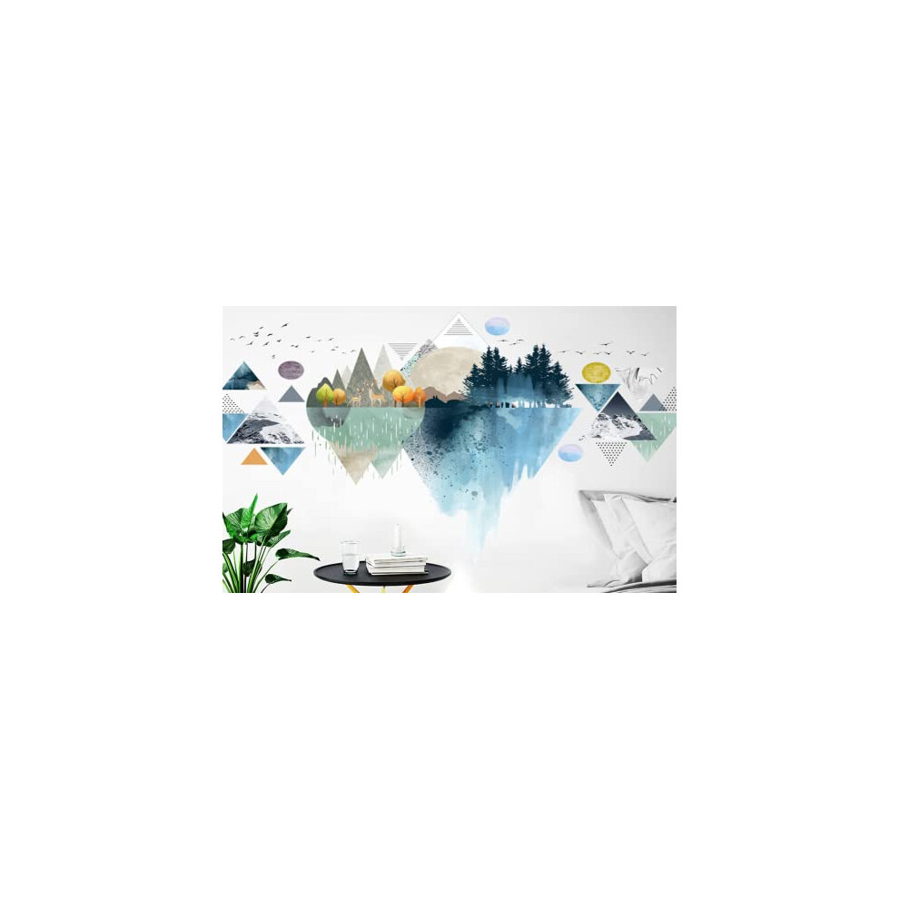 Mountain Wall Decal Geometric Wall Stickers Murals Decor Arch Forest Wall Art Decal for Bedroom Living Bath Room Watercolor Tree Wall Decals Plant