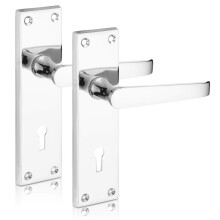 XFORT Lever Lock Flat Polished Chrome Door Handles, Elegant Door Handle Set for Wooden Doors, Classic Victorian Straight Design, Ideal for Internal