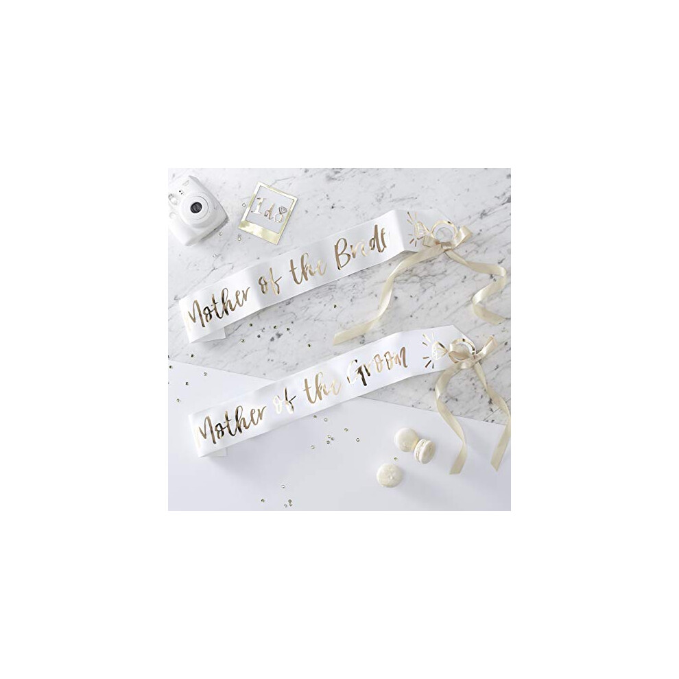 White & Gold Foiled I Do Crew Mother of The Bride & Groom Sash Kit 2 Pack