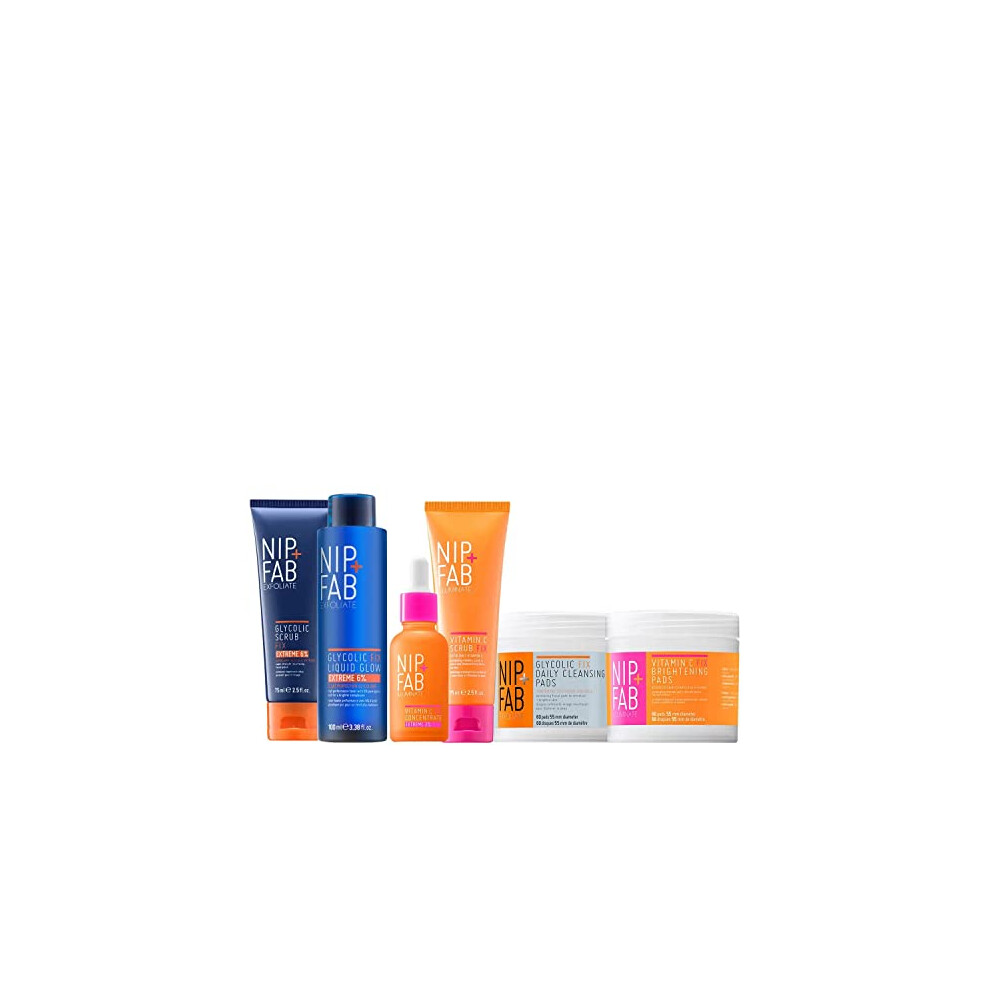 Nip + Fab Get Glowing Regime Bundle | lluminate the Face Skin Complexion | Luminosity-Boosting | Glycolic Fix Pads, Scrub, Liquid Glow | Vitamin C