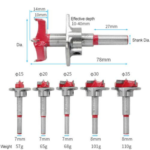 POWERTOOL Forstner Drill Bit, Hinge Boring Drill Bits Alloy,Sharp Woodworking Hinge Hole Cutter with Depth Stop for Woodwork Perforated（25mm） 1