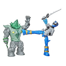 Power Rangers Dino Fury Battle Attackers - Blue Ranger VS Shockhorn Articulated Action Figures