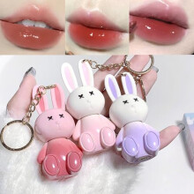 Bekoeen 3Pcs Konijn Sleutelhanger Jelly Lip Glaze, Vochtige Kristallen Sleutelhanger 2 in 1 Lip Glow Gel