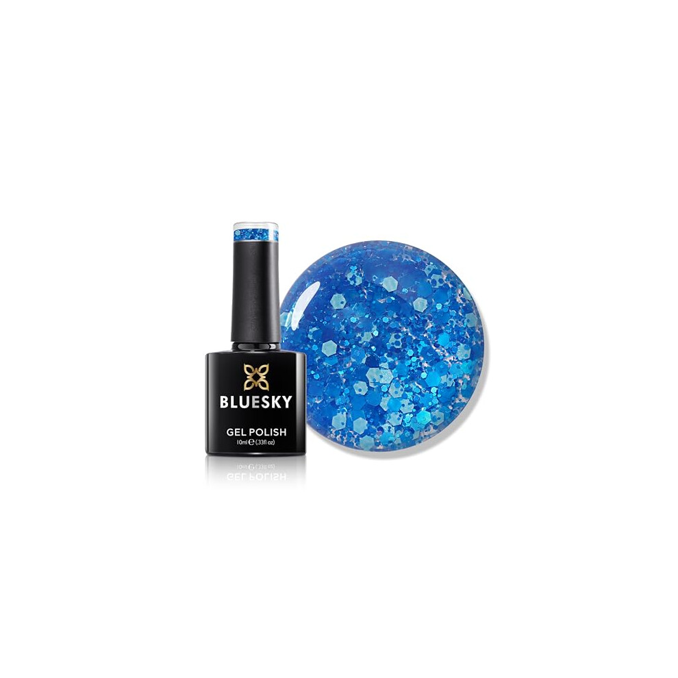 Gel Nail Polish 10ml, Glitter Neon 03, Blue Glitter Gel Nail Polish for 21 Day Manicure, Professional, Salon & Home Use, Requires Curing Under LED UV
