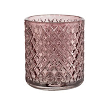Atessa dusky pink toothbrush mug, small glass toothbrush cup with textured surface in the shape of small diamonds, mouth rinsing mug for bathroom and
