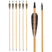 32 Inch Wooden Arrows Hunting 4 Inch Turkey Feathers Fletching Practice Target Arrow for Traditional Recurve Bow Horsebow Longbow (Pack of 6)