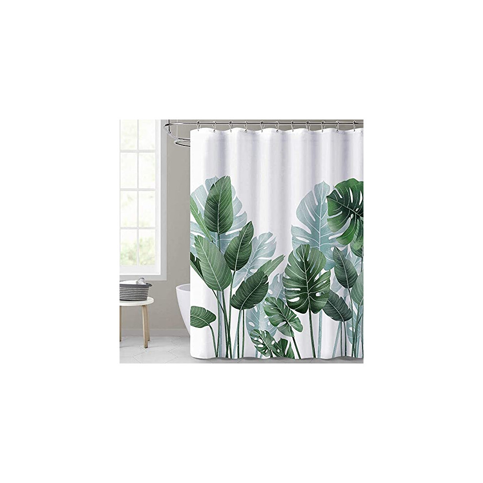 Shower Curtains Set Mould Mildew Proof Resistant 180 x 180 cm (71x 71 Inch), 3D HD Nature Green Leaves Bathroom Curtains Washable Polyester with 12