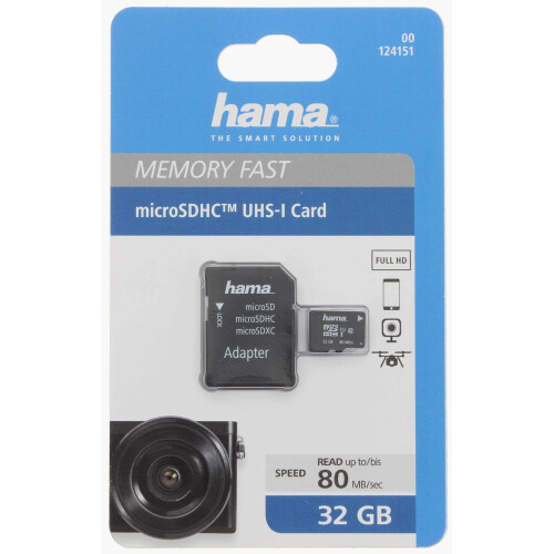 Hama microSDHC 32GB UHS-I Class1 C10 c/w Adapter - (533x / 80 Mb/s), Black 1