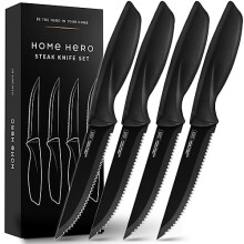 Ultra-Sharp Stainless Steel Kitchen Knife Set - Chef Knives Set (4 pcs Steak Knives Set - Black)