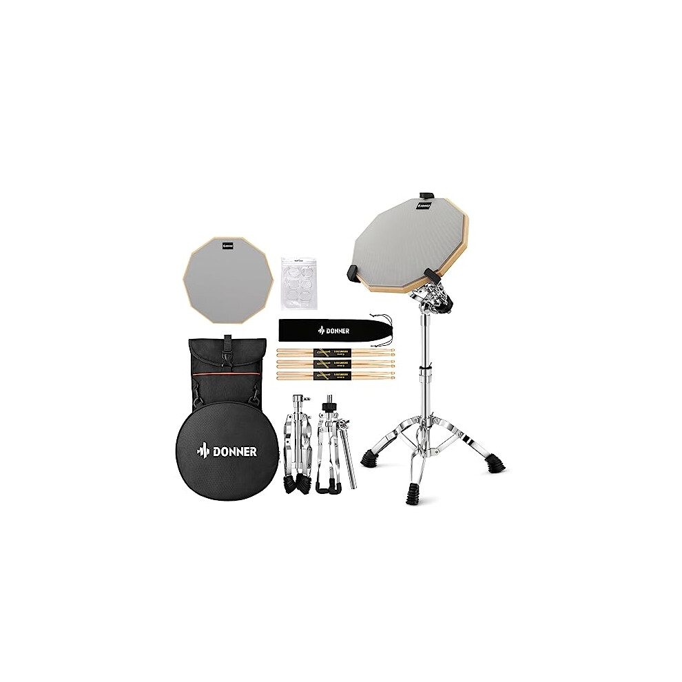 Donner Drum Practice Pad With Snare Drum Stand Kit, Including Double-Sided 12 Inch Drum Pad, Drumsticks, Adjustable Stand Fits 10''-14'' Dia Drums