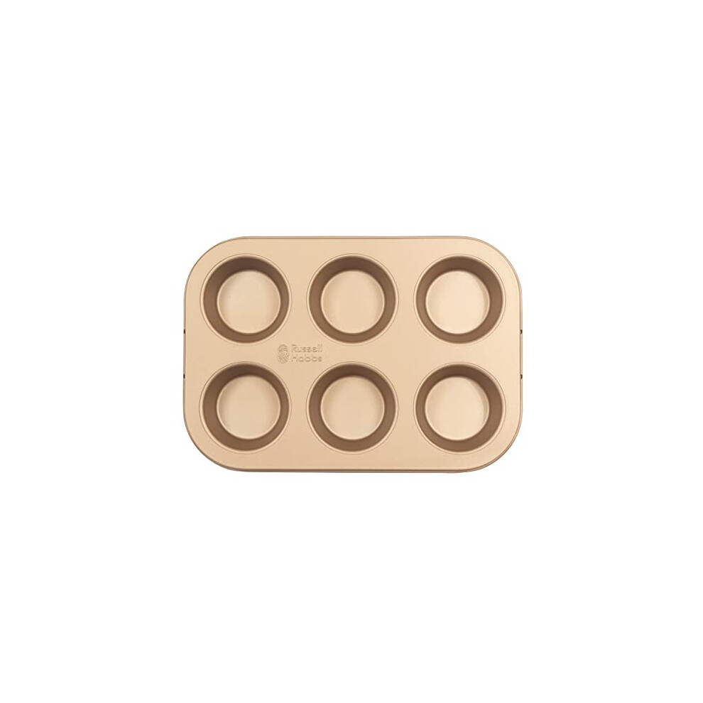 RH02151GEU7 Muffin Tray – Non-Stick Coated 6 Cup Baking Tin, Cupcake Moulds for Yorkshire Puddings, Pies, Cakes, Easy Clean Oven Safe Pan, Carbon