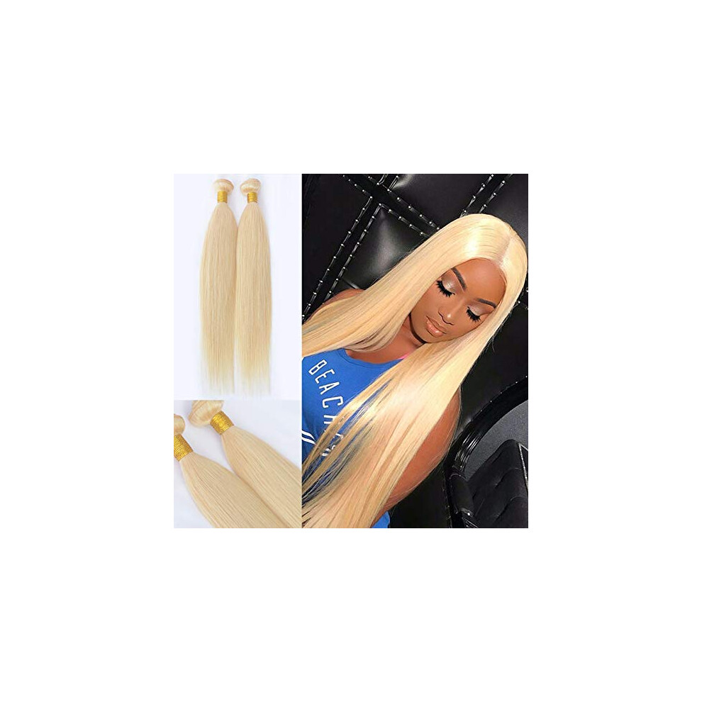 Seraphicwig 613 Blonde Bundles Human Hair Silky Straight 100% Real Human Hair Extensions For Women (1 Bundle 24Inch 100G)