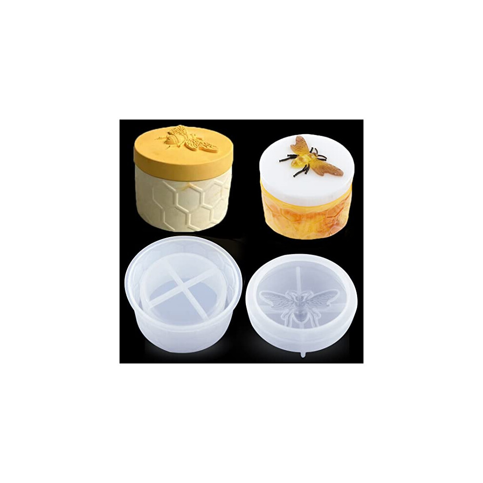 Jar Resin Mould with Lid Bee Honey Jar Silicone Mould Candy Jewelry Trinket Box Epoxy Resin Casting Mould for DIY Storage Box Candle Holder (Bee Honey