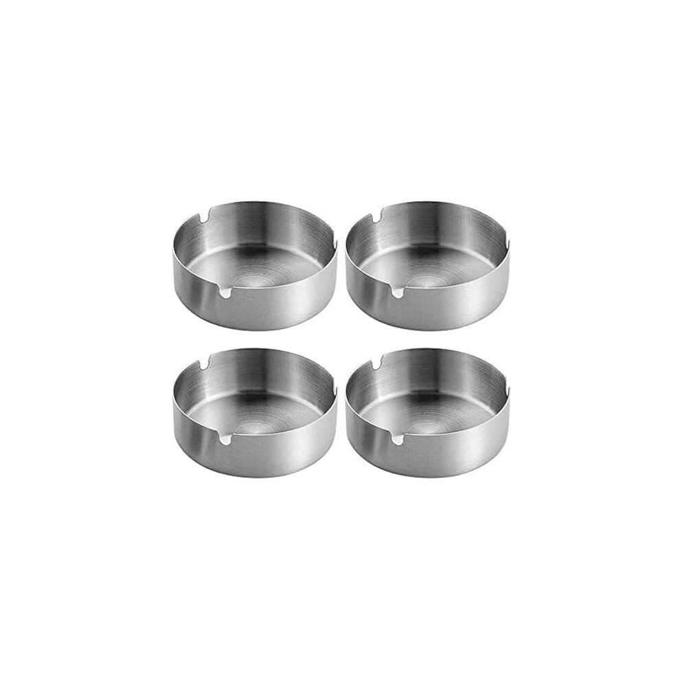 Pack of 4 Round Stainless Steel Cigarette Ashtray Set for Outdoor and Home (Medium)