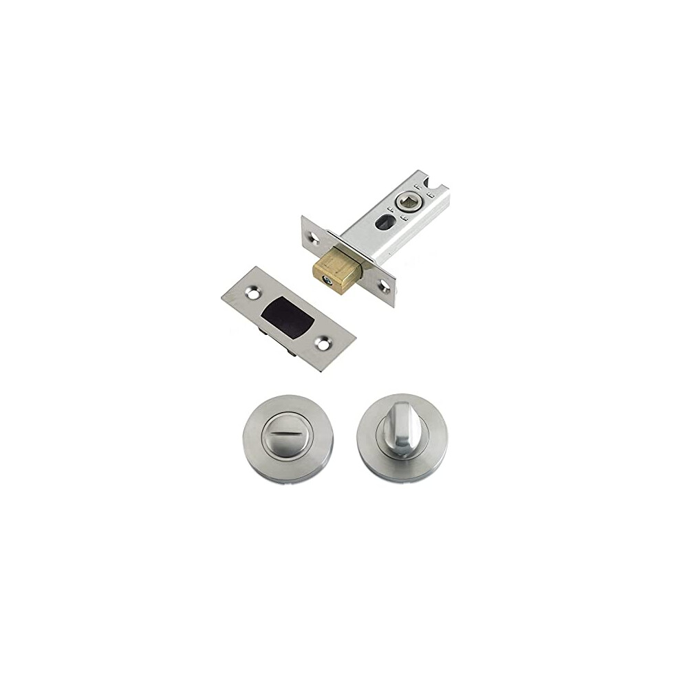 Ironzone Bathroom Toilet Door Mortice Tubular Deadbolt 64Mm With Turn And Release Satin Stainless Steel, For Internal Use On A Bathroom Door, Added 7426769851265