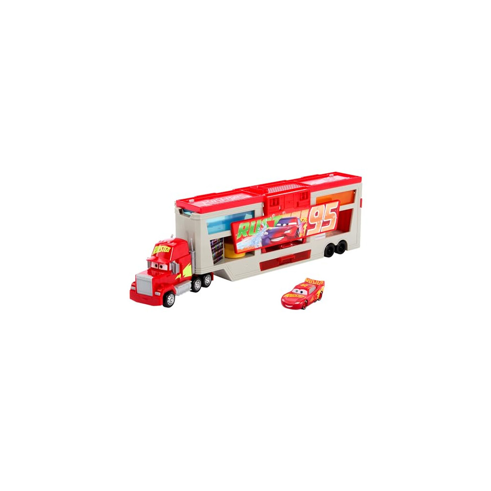 Disney Cars Disney And Pixar Cars Transforming Truck & Toy Car Playset, Color Changers Paint Shop Mack With Detachable Cab, Color Change Lightning Mcqueen &