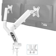 Articulating Dual 17 to 27 Inch Pneumatic Spring Arm Clamp Mount for 2 Monitor Screens with Max VESA 100 x 100, White (STAND-V102OW)