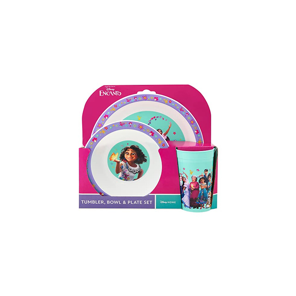 Encanto Kids Tableware Set – 3 Piece Reusable PP Plate, Bowl & Cup for Children - Tumbler & Dinnerware Set for Mealtimes – for 24 Months &
