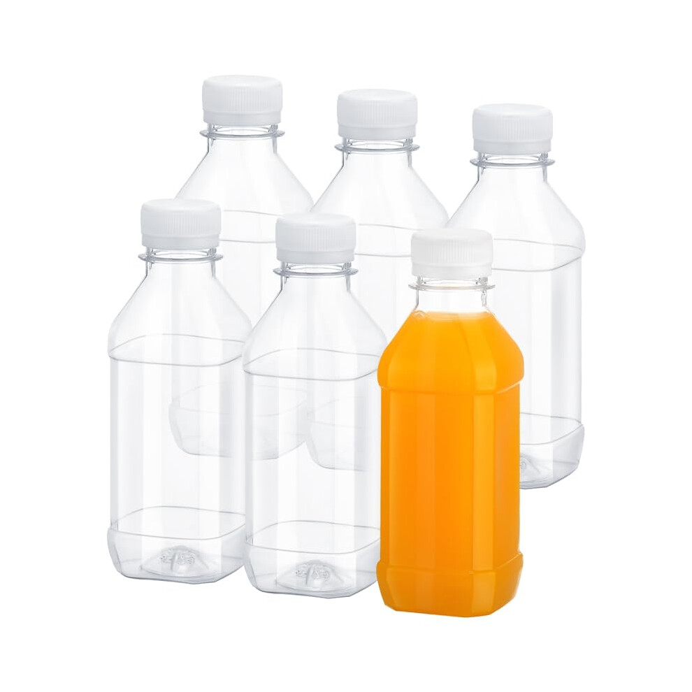 6 Pcs 7.8oz/230ml Juice Bottles Square Shot Bottles with Lids Plastic Leak-Proof Drink Bottles Reusable Shot Bottles for Smoothie,Juice,and Other