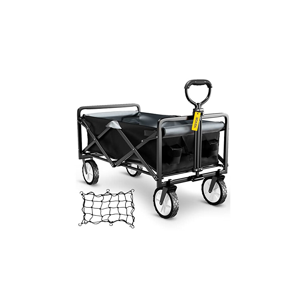 Folding Wagon Cart, 176 lbs Load, Outdoor Utility Collapsible Wagon w/Adjustable Handle & Universal Wheels, Portable for Camping, Grocery, Beach,