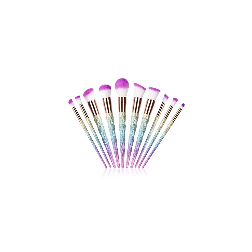 10 Pcs Makeup Brushes Set, Unicorn Rainbow Handle Synthetic Hair Professional Makeup Brushes Kit with Eyeliner Foundation Blusher Powder Blending