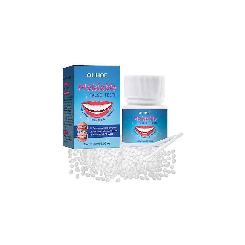 30ml Tooth Repair Kit - Teeth Replacement with Moldable Heat Fit Beads for Temporary Restoration of Missing or Broken Teeth and Dentures, Including