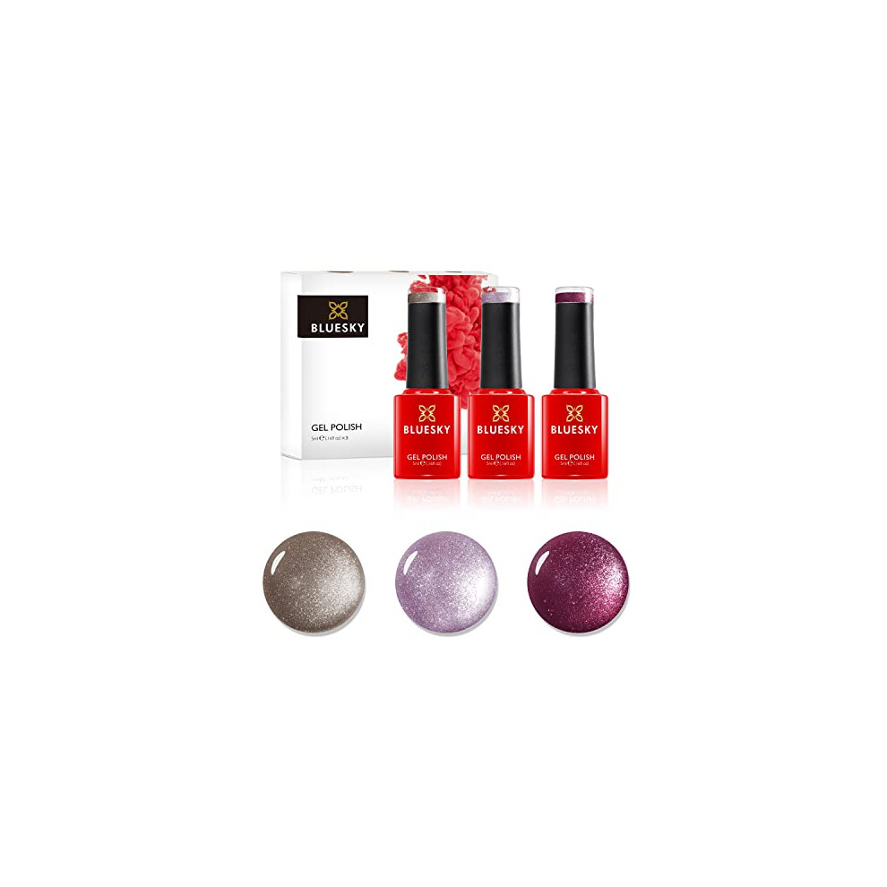 5D Cat Eye Gel Nail Polish Set Magnetic Nail Art Set 1 Purple Pink Gold Glitter 3 x 5ml