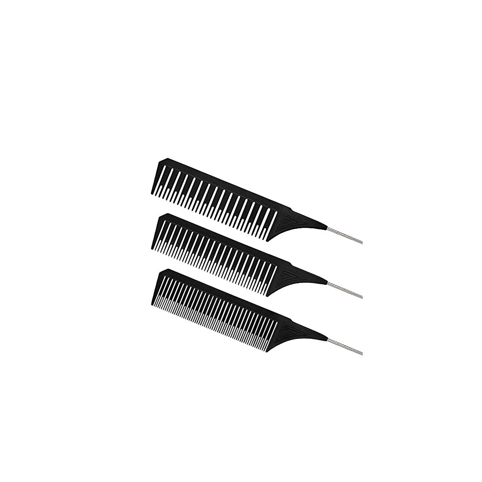 Qcvenl Unisex 3Pcs Highlighting Combs Set Different Sizes Weaving Hair Combs Professional Rat Tail Combs Teasing Combs For Women Men Hair Styling Hair Salon