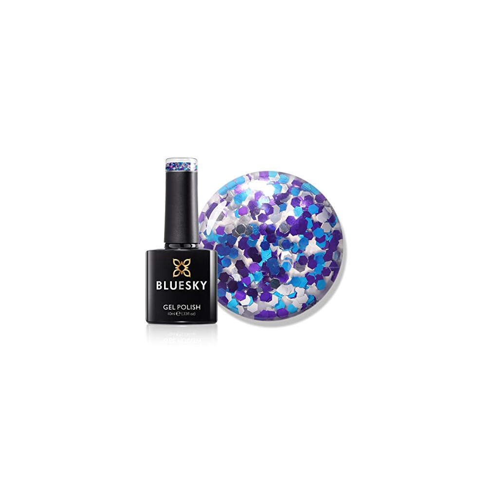 Gel Polish, Platinum Jubilee Glitter Gel Polish. Purple, Blue, Silver Glitter. Long Lasting, Chip Resistant, 10 ml (Requires Drying Under UV LED Lamp)