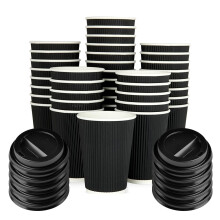 50 Pack Takeaway Coffee Cups with Lids Disposable Triple Wall Kraft Paper Cups for Hot Drinks