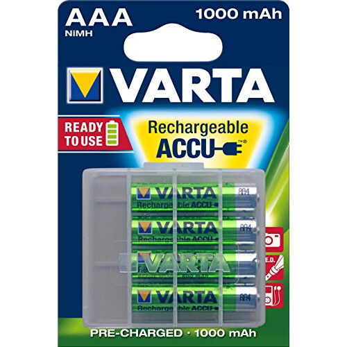 Varta Rechargeable Ready2Use Pre-Charged AAA Micro Ni-Mh Battery (AAA, 1,000mAh, 4-pack), rechargeable without memory effect - ready for immediate use,