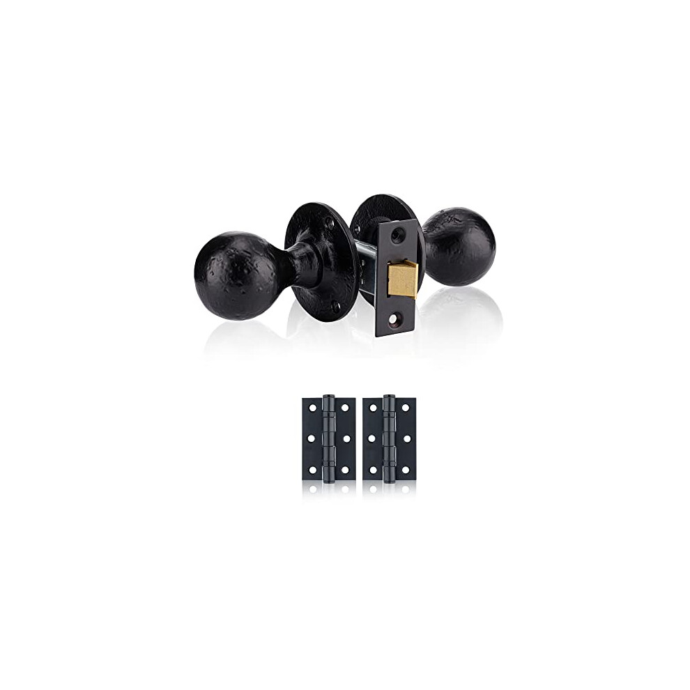 Smithy's Range Black Antique Ball Shaped Mortice Door Knob Set With 75Mm Ball Bearing Hinges And 75Mm Tubular Latch, Traditional Door Knob Set For 5060568907758