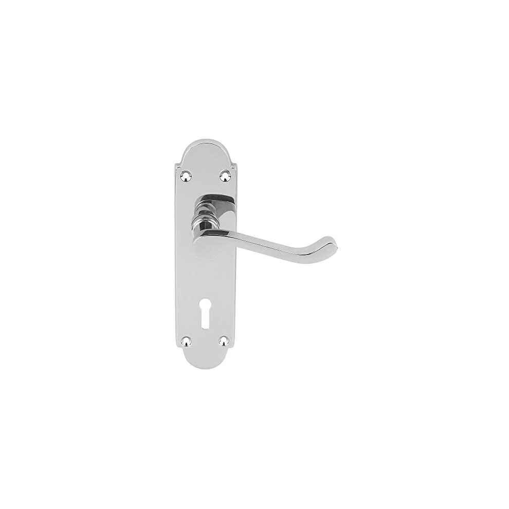 Brora Round Top Design Lever Door Handle - 1 Pair - Polished Chrome - Locking Door Handle 5034344260412