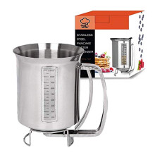 Stainless Steel Pancake Crepes and Thin Batter Dispenser with Measuring Guide and lid | 1.2L Capacity | 2 Year Warranty